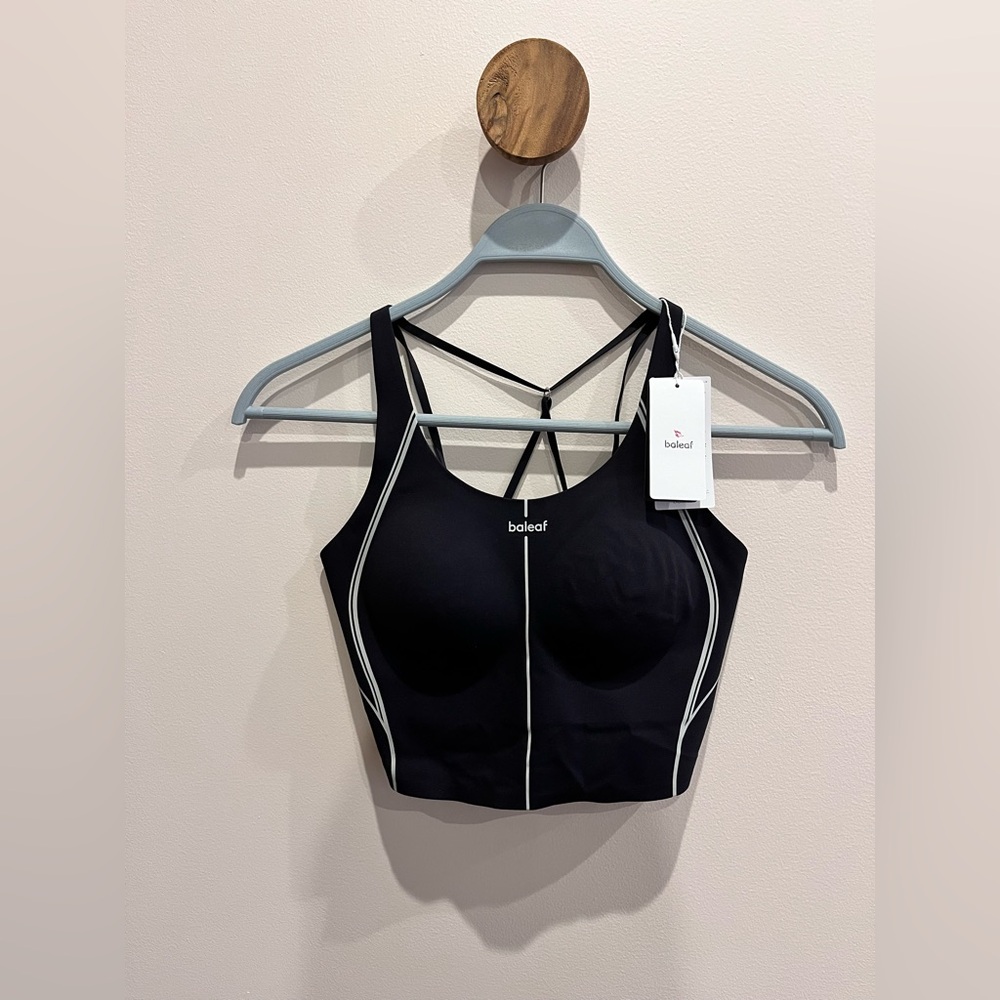 NWT Baleaf Women’s FREELEAF PRINTED SPAGHETTI STRAP SPORTS BRA Black Size S